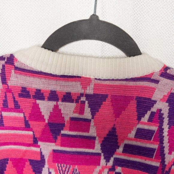 Vintage 80s Meister Sweater | Abstract Geometric Knit | Pink Purple Retro Size M - Picture 8 of 12
